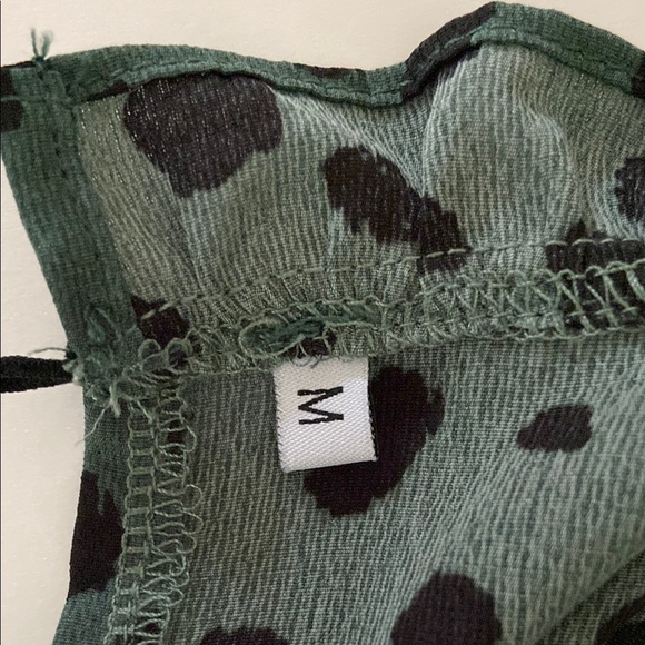 Green and Black Animal Print Blouse with puff sleeves and elastic Ruffle Cuffs. - Picture 2 of 7